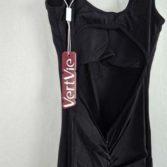 Vertvie Sleeveless Flare Jumsuit Women's L Black Backless Bodycon Seamless NWT - Picture 4 of 16